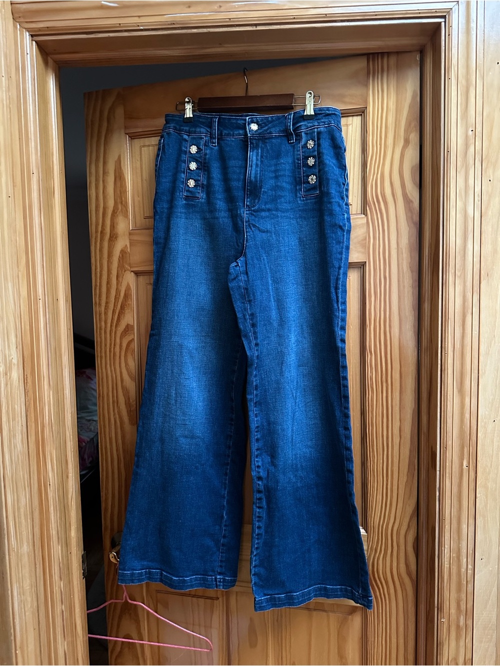 Karl Lagerfeld Dark Blue Wide-Leg Jeans with Decorative Buttons